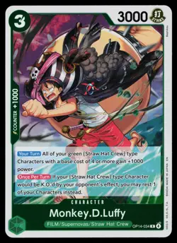 Monkey.D.Luffy OP14-034 Rare The Azure Sea's Seven One Piece Near Mint - Image 1