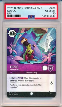 KUZCO WANTED LLAMA 2025 DISNEY LORCANA EN-9 FABLED EPIC FOIL 209/204 PSA 10 GEM - Image 1