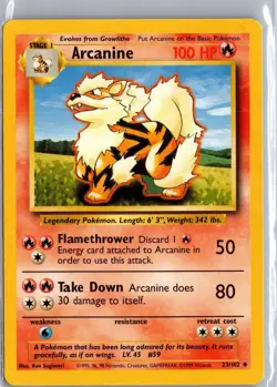 Arcanine 23/102 Uncommon Base Set Unlimited Pokemon Near Mint - Image 1