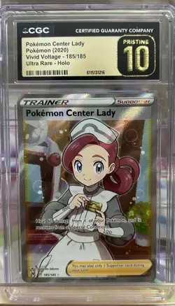 Pristine CGC 10 Pokemon Center Lady Vivid Voltage 185/185 - Image 1
