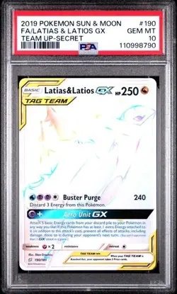 PSA 10 LATIAS & LATIOS GX 190 TEAM UP SECRET RAINBOW RARE SUN & MOON POKEMON - Image 1