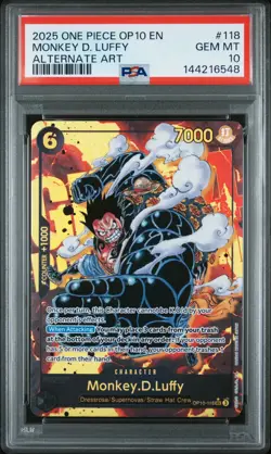 2025 One Piece OP10 EN Monkey D Luffy Alternate Art #118 PSA 10 GEM MINT - Image 1
