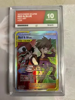 Pokemon Cosmic Eclipse Red & Blue Full Art Ace 10 Gem Mint - Image 1