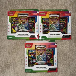 3x Pokemon First Partner Illustration Collection Box SEALED Mega Evolutions - Image 1
