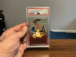 1996 Japanese Pokemon Bandai Carddass Red Charizard Prism PSA 6 - Image 1
