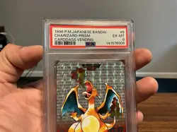 1996 Japanese Pokemon Bandai Carddass Red Charizard Prism PSA 6 - Image 3