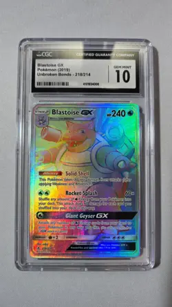 Pokemon Blastoise GX 218 Sun Moon Unbroken Bonds Full Art Secret Rainbow CGC 10 - Image 1