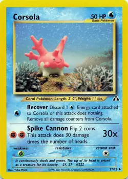 POKEMON Corsola #37/75 Unlimited Neo Discovery NM - Image 1