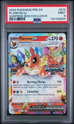 2025 POKEMON PRE EN-PRISMATIC EVOLUTIONS SURPRISE BOX EXCLUSIVE FLAREON EX PSA 9 - Image 1