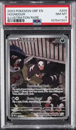 2023 POKEMON OBF EN-OBSIDIAN FLAMES ILLUSTRATION RARE #204 HOUNDOUR PSA 8 - Image 1