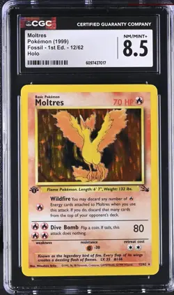 Pokemon Moltres 12/62 Holo Rare - Fossil 1st Edition - CGC 8.5 Vintage - Image 1