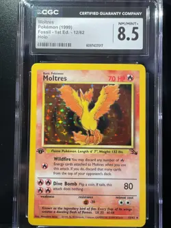 Pokemon Moltres 12/62 Holo Rare - Fossil 1st Edition - CGC 8.5 Vintage - Image 2