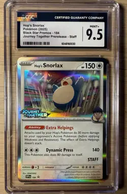 Pokemon TCG Hop's Snorlax 184 Journey Together Staff Promo Mint plus - Image 1