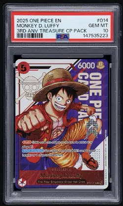 PSA 10 2025 One Piece EN 3rd Anniversary Treasure CP 014 Monkey D. Luffy PSA 10 - Image 1