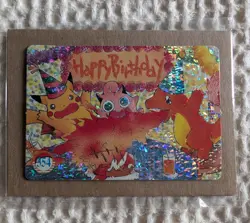 Rare Pokemon Charmander Prism Vending Machine Sticker Card Happy Birthday Holo - Image 2