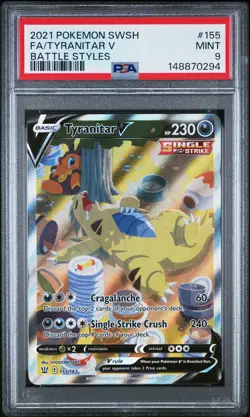 2021 POKEMON SWORD & SHIELD BATTLE STYLES #155 FULL ART/TYRANITAR V PSA 9 - Image 1