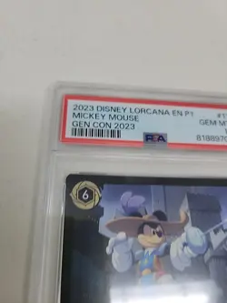 2023 Disney Lorcana En P1 Gen Con Mickey Mouse Musketeer Promo Card PSA 10 - Image 5