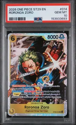 2026 One Piece St29-014 English Roronoa Zoro PSA 10 Free Shipping - Image 1