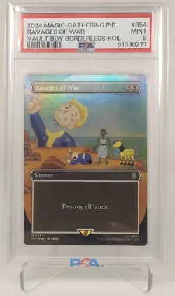 MTG Fallout Vault Boy RAVAGES OF WAR Borderless Foil PSA 9 Magic the Gathering - Image 1