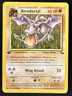 Pokemon Aerodactyl 1/62 1st Edition Holo Rare Pokemon Fossil Set Holofoil TCG - Image 1
