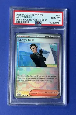 2025 Pokemon PRE EN Larry’s Skill Poke Ball Reverse Holo #115 PSA 10 POP 1 - Image 1