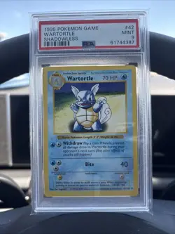 1999 vintage POKEMON Base Set SHADOWLESS WARTORTLE PSA 9 MINT #42/102 —CLEAN— - Image 1
