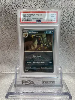 2025 POKEMON PRE EN-PRISMATIC EVOLUTIONS POKE BALL REVERSE HOLO UMBREON PSA 9 - Image 1