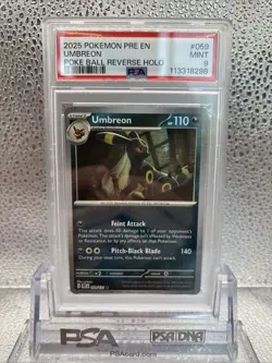 2025 POKEMON PRE EN-PRISMATIC EVOLUTIONS POKE BALL REVERSE HOLO UMBREON PSA 9 - Image 2