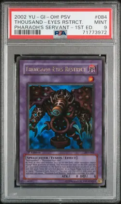 2002 YU-GI-OH! PSV-PHARAOH'S SERVANT 1ST ED THOUSAND-EYES RESTRICT PSA 9 - Image 1