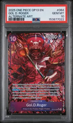 2025 One PIece OP13 English Gol D. Roger Alternate Art #064 PSA 10 - Image 1