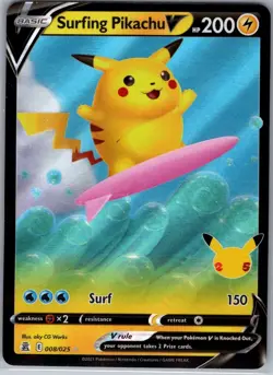 Surfing Pikachu V 008/025 Celebrations - Pokemon Card - NM - Image 1
