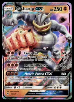 Pokemon Cards Machamp GX 64/147 Burning Shadows Holo GX Rare NM - Image 1