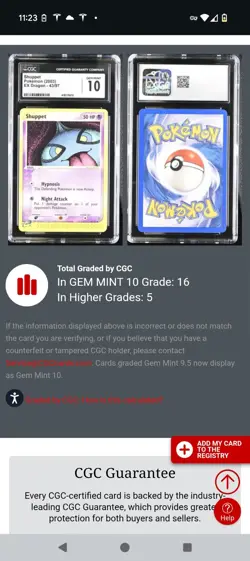(POP 16) CGC 10 GEM MINT 2003 Pokemon Ex Dragon 43/97 Photo bomb Shuppet CARD - Image 3