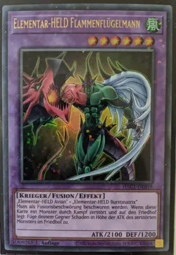 YuGiOh Elemental HERO Flame Wingman Ultra Rare 1st Edition HAC1-DE019 German - Image 1