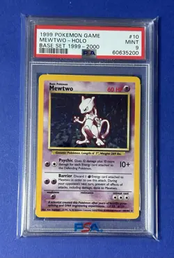 1999 Pokemon Game MewTwo Holo Base Set 1999-2000 #10 PSA 9 MINT - Image 1