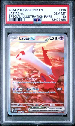 2024 POKEMON SSP EN-SURGING SPARKS SPECIAL ILLUSTRATION RARE LATIAS EX PSA 10 - Image 1