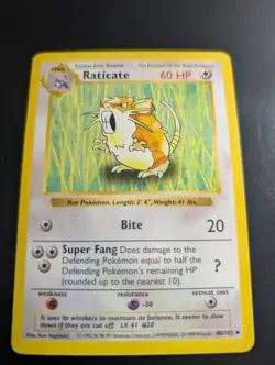 Raticate - 40/102 - Shadowless Base Set - WoTC Pokemon Card - Played - Image 1