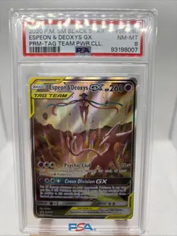 Pokemon Espeon & Deoxys GX SM240 Black Star Promo Tag Team PSA 8 NM/Mint - Image 1