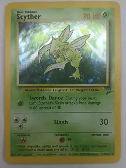 Pokemon TCG Scyther Base Set 2 Holo Unlimited Rare Card 17/130 NM Condition - Image 1