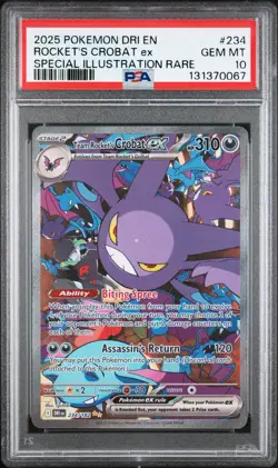 2025 POKEMON DRI EN-DESTINED RIVALS #234 TEAM ROCKET'S CROBAT EX PSA 10 - Image 1