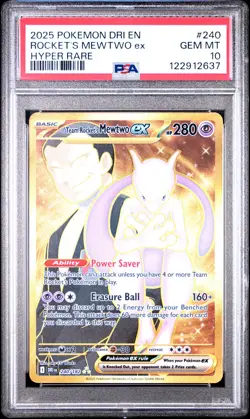 2025 POKEMON DRI EN-DESTINED RIVALS HYPER RARE TEAM ROCKET'S MEWTWO EX PSA 10 - Image 1