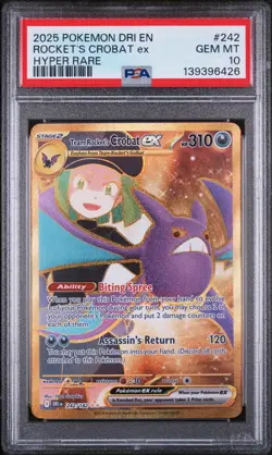 2025 POKEMON DRI EN-DESTINED RIVALS HYPER RARE TEAM ROCKET'S CROBAT EX PSA 10 - Image 1