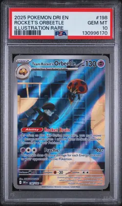 2025 POKEMON DRI EN-DESTINED RIVALS #198 TEAM ROCKET'S ORBEETLE PSA 10 - Image 1