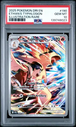 2025 POKEMON DRI EN-DESTINED RIVALS ILLUSTRATION RARE ETHAN'S TYPHLOSION PSA 10 - Image 1