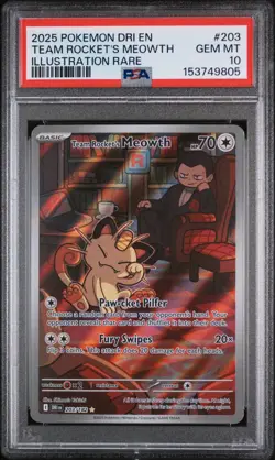 Team Rocket’s Meowth 2025 Pokemon Dri En #203 203/182 Illustration Rare PSA 10 - Image 1