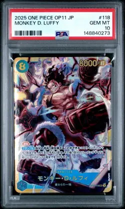 One Piece Japanese OP11 MONKEY D. LUFFY Secret Rare PSA 10 #118 - Image 1