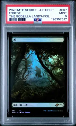 2020 MTG SECRET LAIR DROP THE GODZILLA LANDS-FOIL #067 FOREST PSA 9 - Image 1