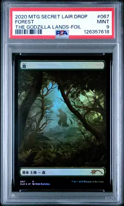 2020 MTG SECRET LAIR DROP THE GODZILLA LANDS-FOIL #067 FOREST PSA 9 - Image 1