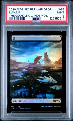 2020 MTG SECRET LAIR DROP THE GODZILLA LANDS-FOIL #065 SWAMP PSA 9 - Image 1