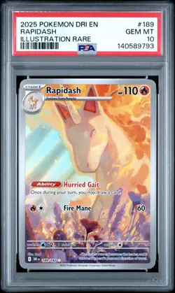 2025 Pokemon Dri En-Destined Rivals #189 Rapidash Illustration Rare PSA 10 - Image 1